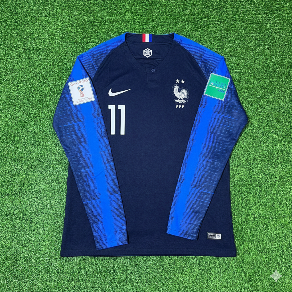 France World Cup 2018 Ousmane Dembele Final Long Sleeve Retro Football Jersey Kit