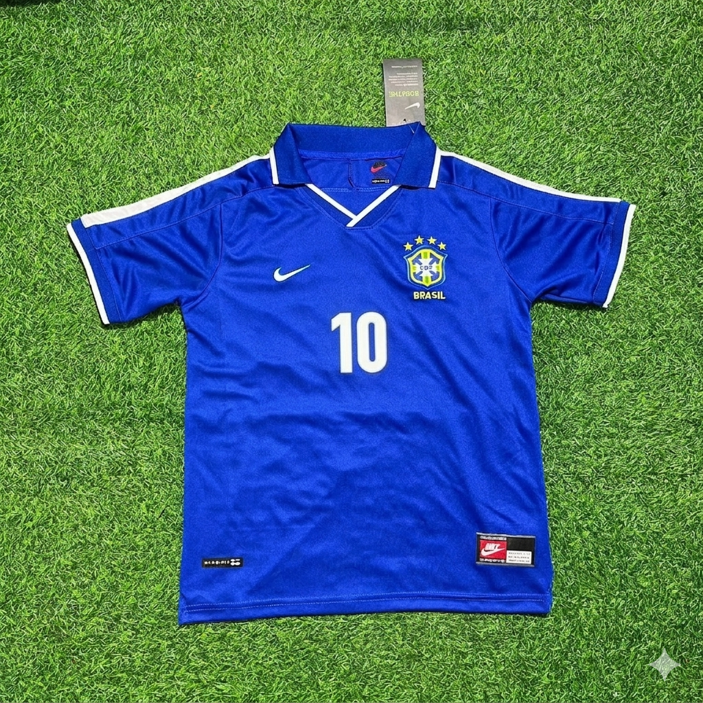 Brazil Neymar Jr Blue Retro Football Jersey