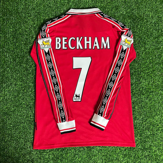 David Beckham 7 - Manchester United 1999 Red Long Sleeve Kit Jersey Trikot Maillot