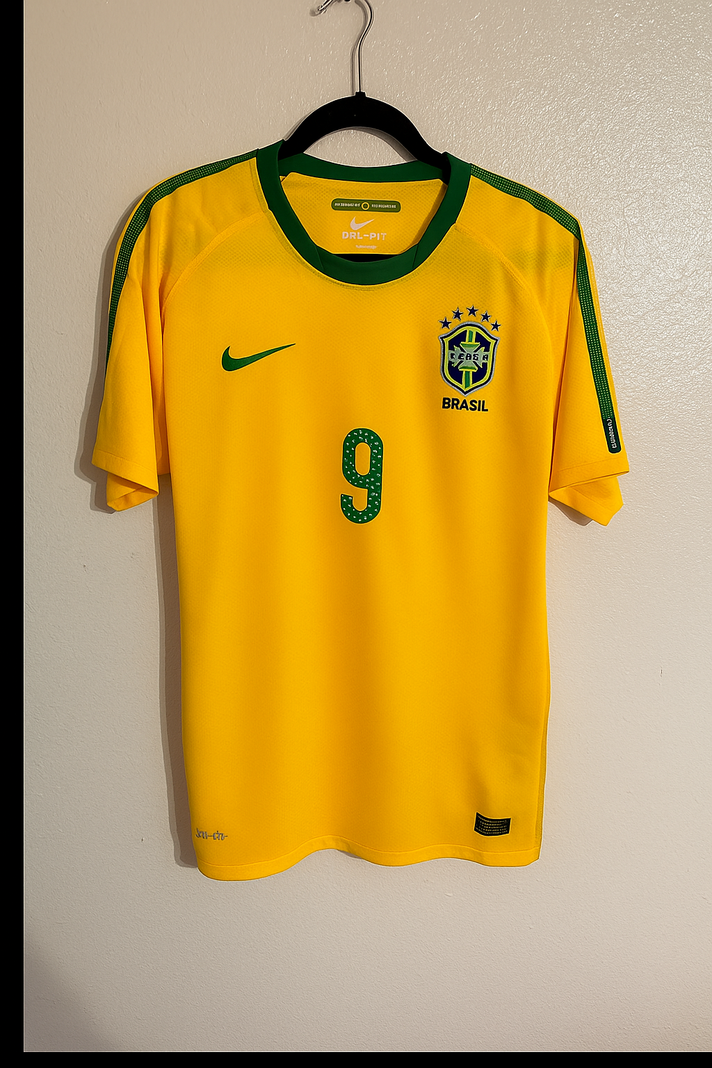 Brazil World Cup 2010 Adriano 9 Retro Yellow Football Jersey