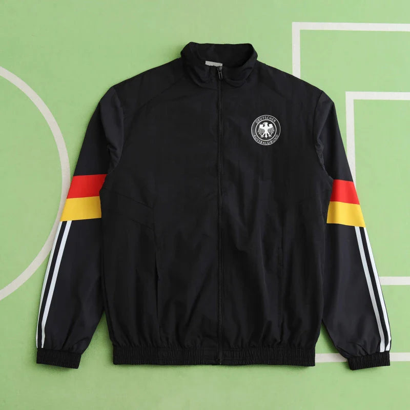 Deutschland schwarzer Trainingsanzug langarmiger Regenmantel Germany Custom Coat Germany Tracksıit