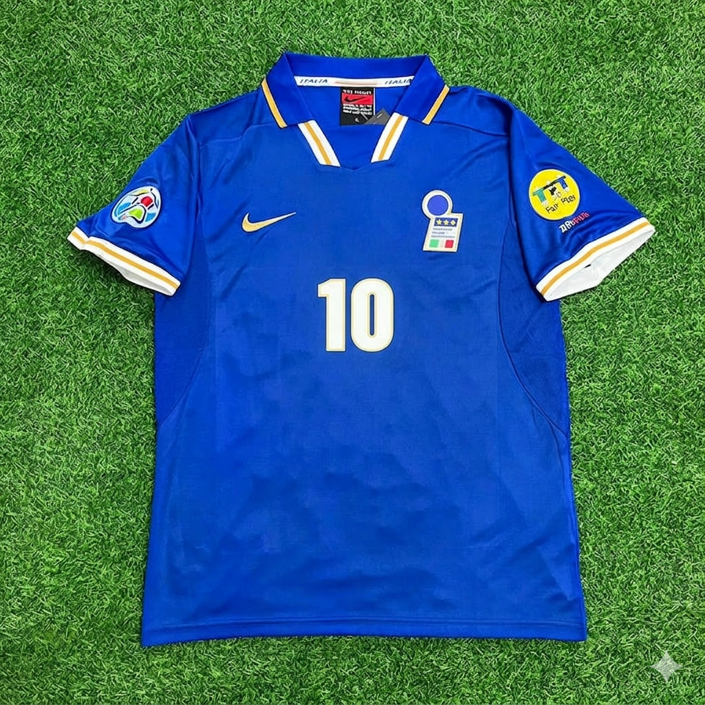 Italy EURO 1996 Demetrio Albertini #10 Blue Retro Soccer Football Jersey Kit Shirt