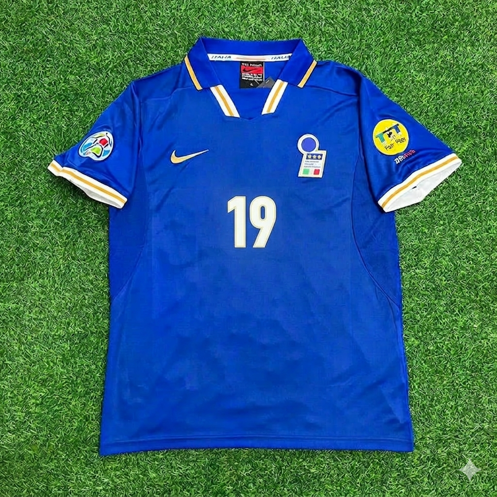 Italy EURO 1996 Enrico Chiesa #19 Blue Retro Soccer Football Jersey Kit Shirt