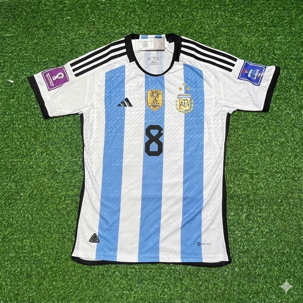 Argentina World Cup 2022 Marcos Acuña 8- Qatar Champion Home Football Jersey
