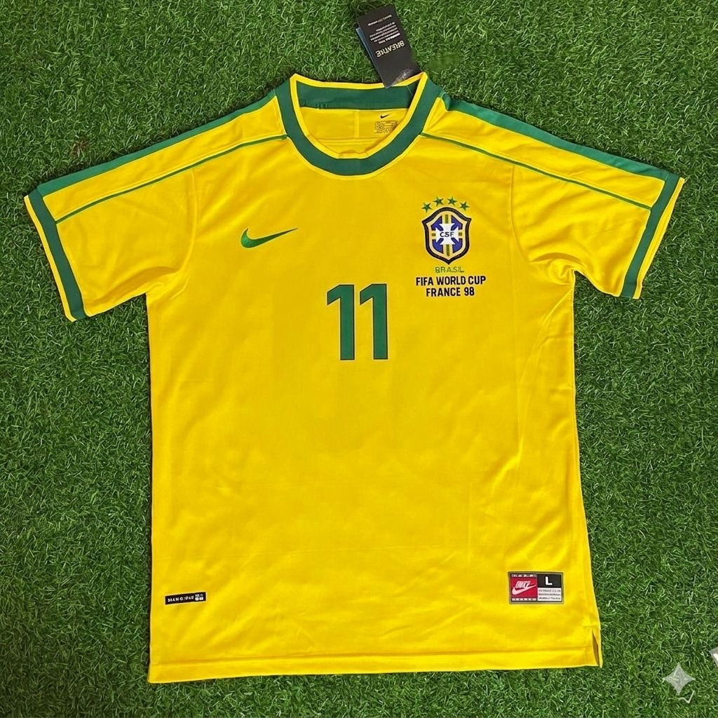 Brazil World Cup 1998 Emerson #11 Retro Football Jersey Kit