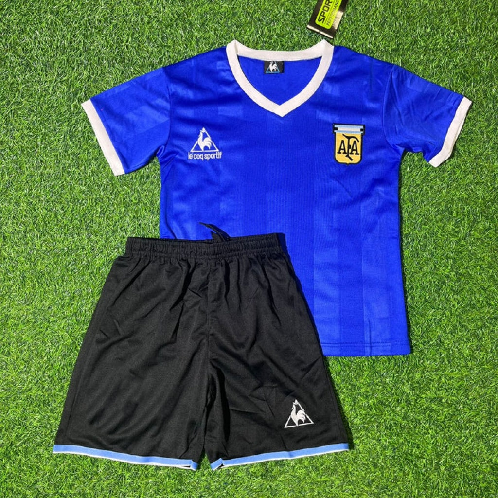 Argentina World Cup 1986 José Luis Brown 5- Final Blue Kids Retro Football Jersey Kit