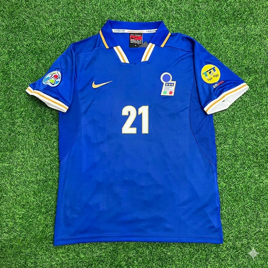 Italy EURO 1996 Gianfranco Zola # 21 Blue Retro Soccer Football Jersey Kit Shirt