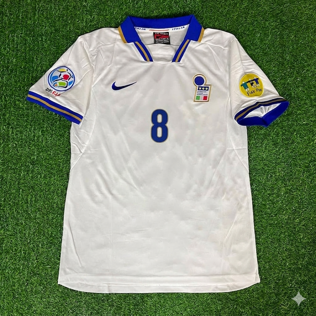 Italy EURO 1996 Antonio Conte #8 White Retro Football Jersey
