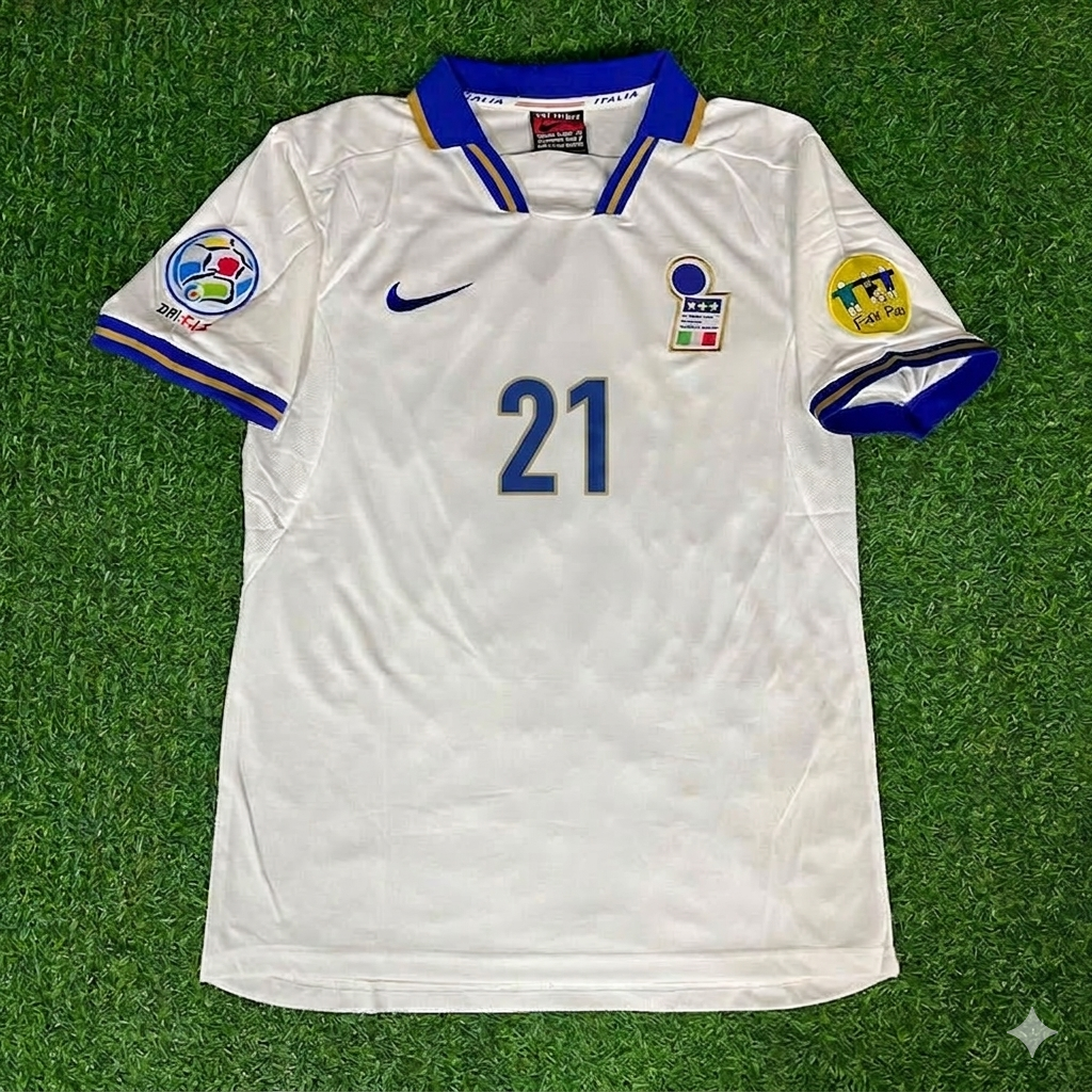 Italy EURO 1996 Gianfranco Zola # 21 White Retro Football Jersey