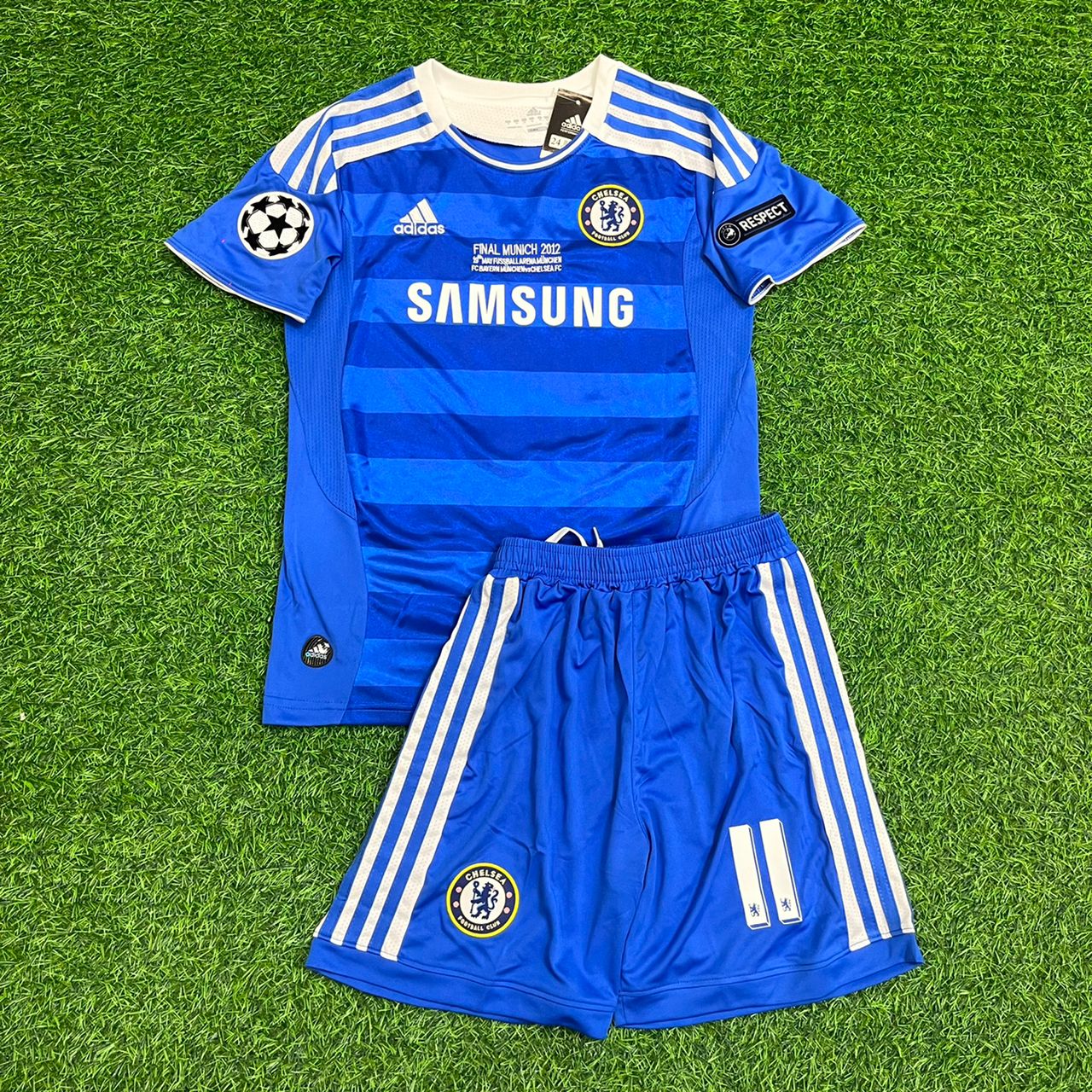 Didier Drogba 11 Chelsea Champhions League 2012 Munich Final Retro Kids Kit Jersey
