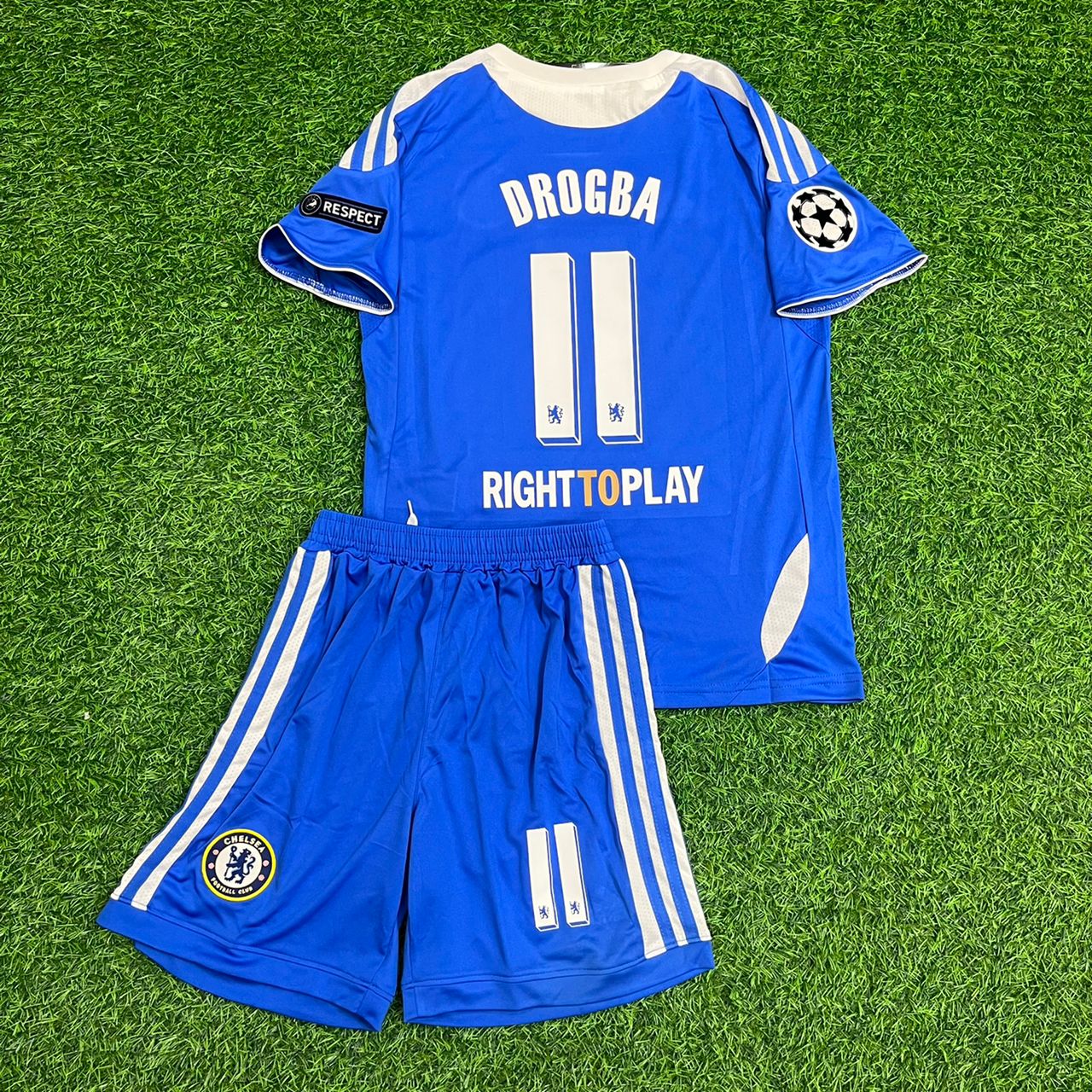 Didier Drogba 11 Chelsea Champhions League 2012 Munich Final Retro Kids Kit Jersey