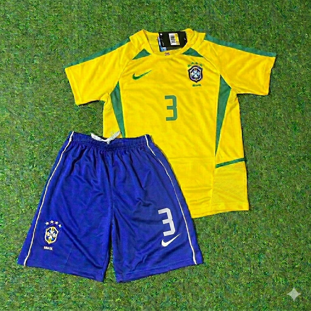 Roberto Carlos 3- Brazil Retro Kids Football Jersey Kit