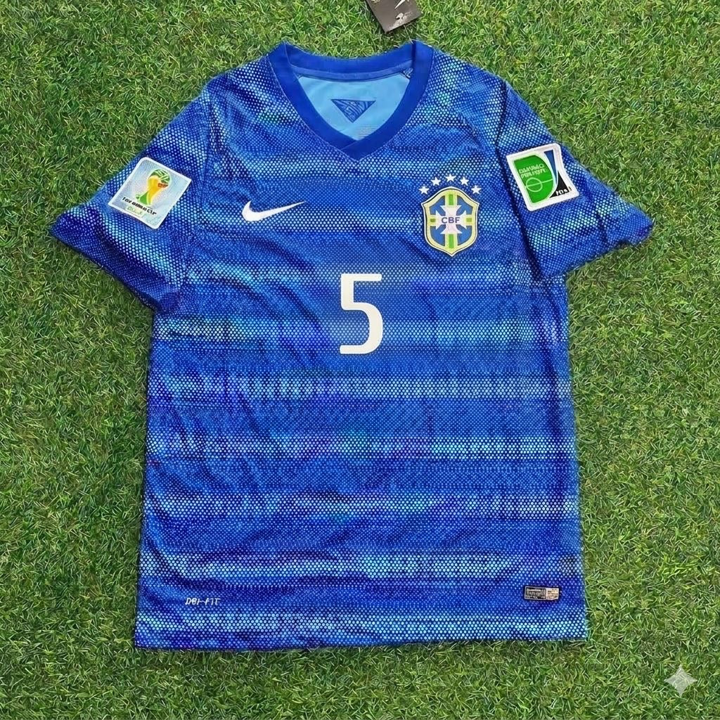 Fernandinho 5- 2014 World Cup Retro Blue Football Jersey
