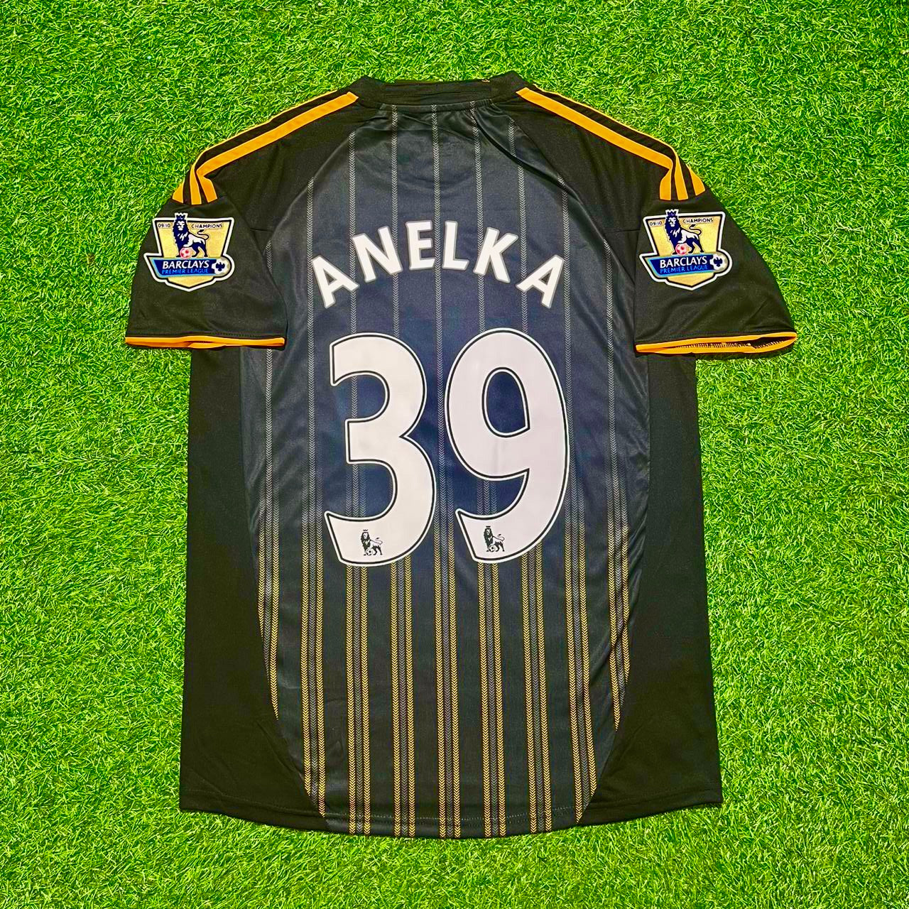 Nicolas Anelka #39 Chelsea 2010 2011 Away Retro Black Orange Football Jersey Kit