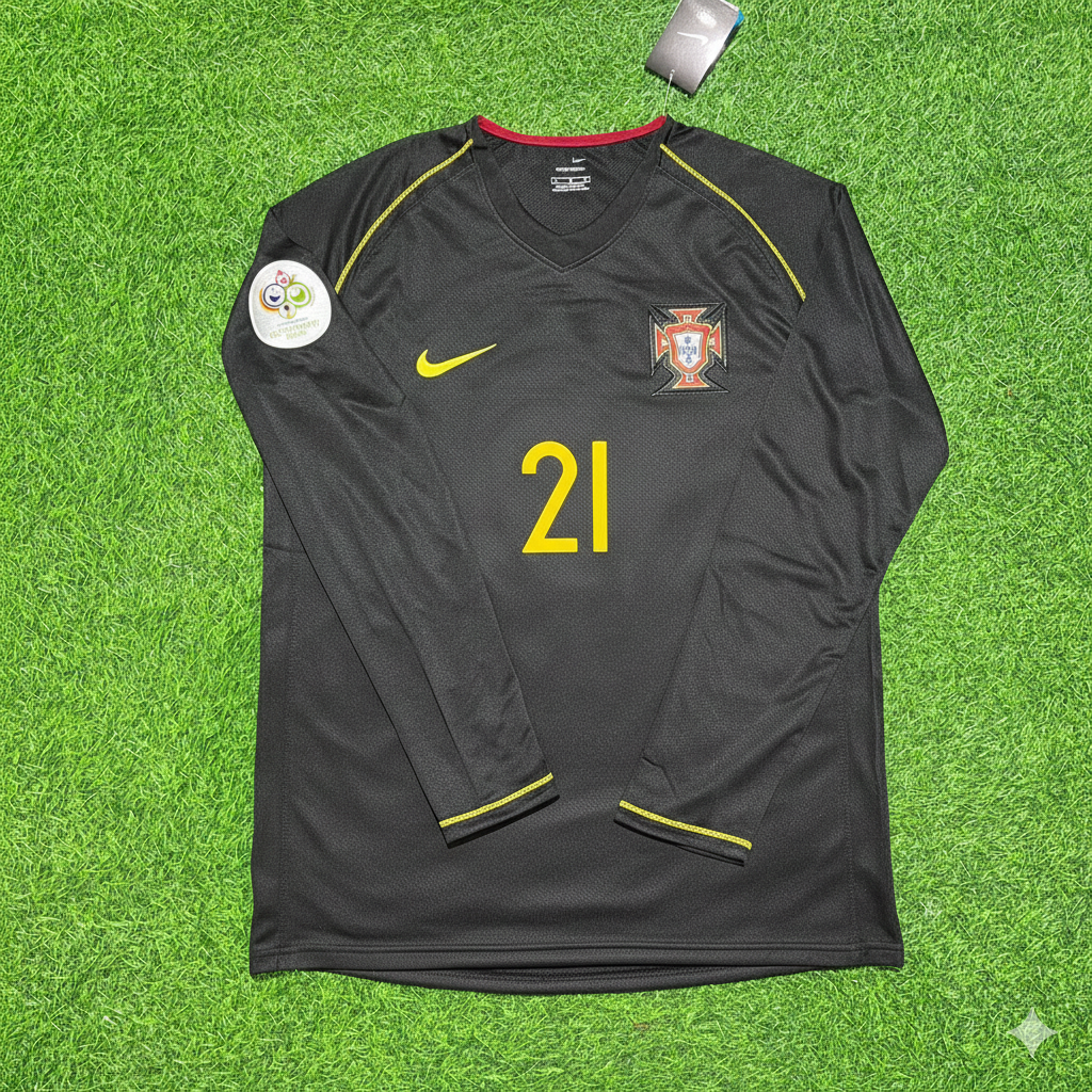 Portugal World Cup 2006 Nuno Gomes Long Sleeve Black Retro Football Jersey
