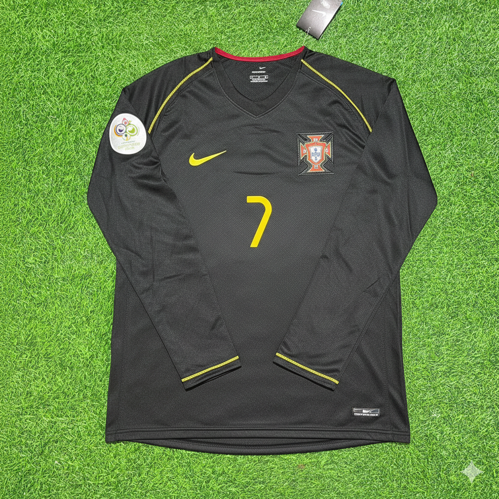 Portugal World Cup 2006 Luis Figo Long Sleeve Black Retro Football Jersey