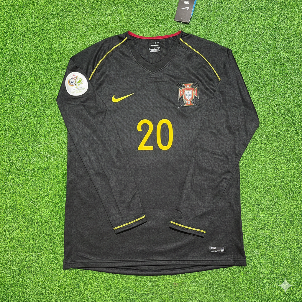 Portugal World Cup 2006 Deco Long Sleeve Black Retro Football Jersey