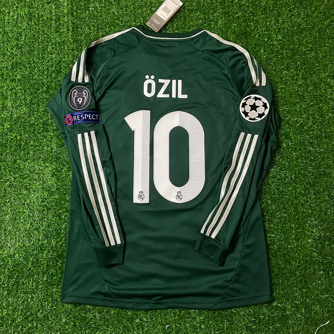 Real Mesut Ozil Madrid 2012-2013 Champions League Green Long Sleeve Jersey Soccer Kit