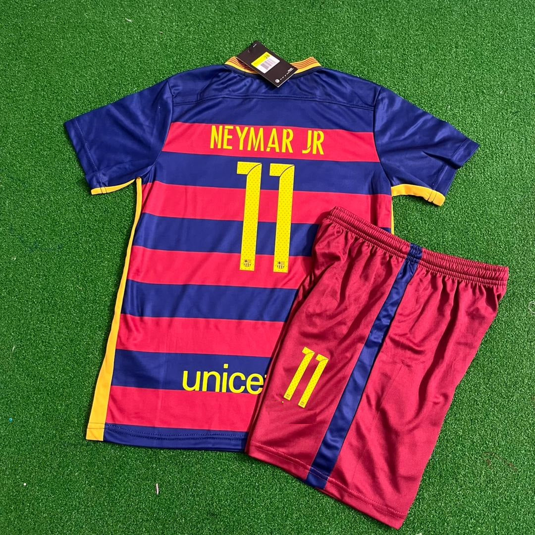 Barcelona Neymar Jr 2015/16 Retro Black Pink Kids Jersey Soccer Maillot KinderTrikot Maglia Soccer Kit