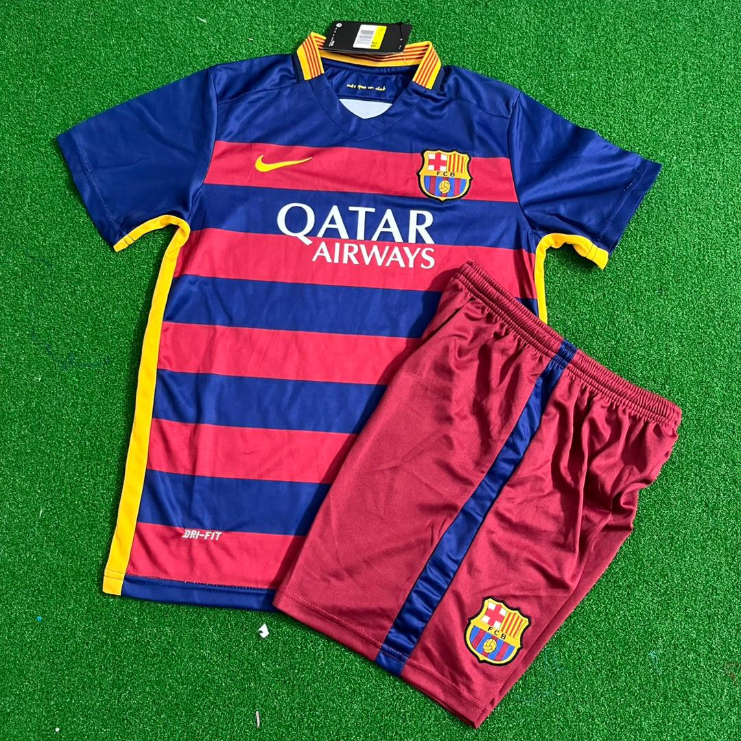 Barcelona Neymar Jr 2015/16 Retro Black Pink Kids Jersey Soccer Maillot KinderTrikot Maglia Soccer Kit
