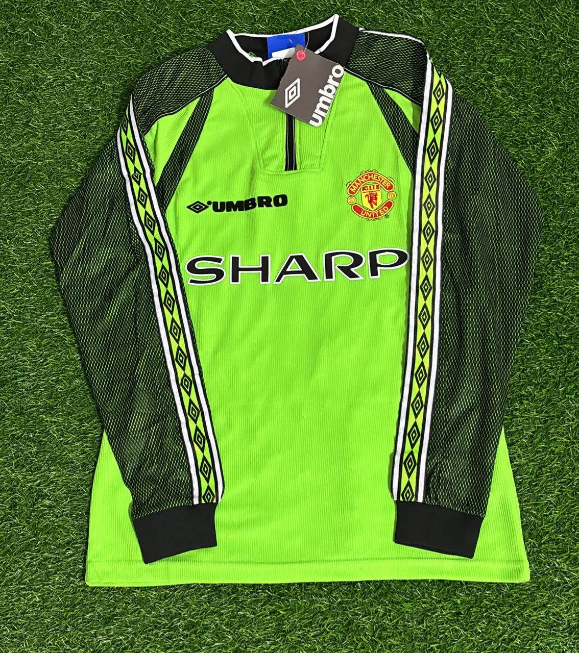 Peter Schmeichel Manchester United 1998-1999 Green Goalkeeper Retro Long Sleeve Soccer Football Jersey Kit