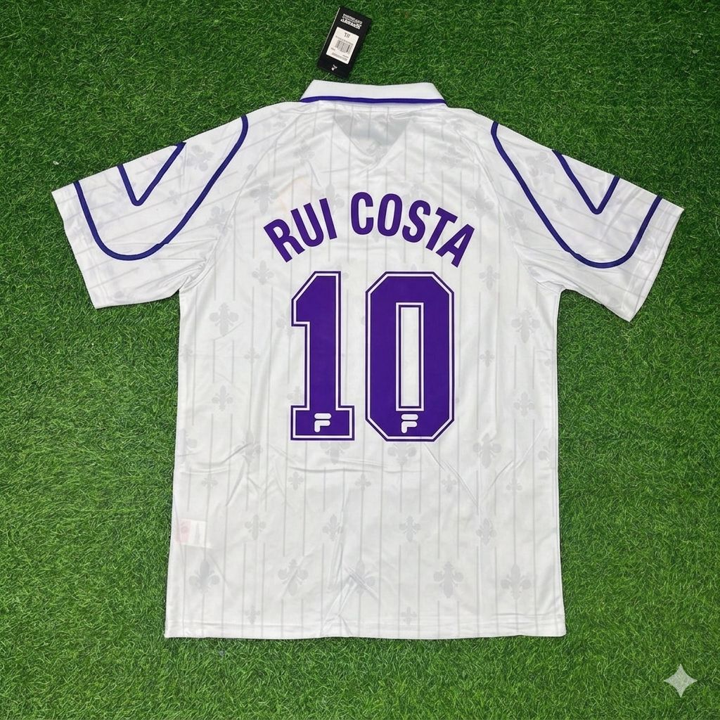 Rui Costa Fiorentina 1997-1998 White Retro Football Jersey Kit
