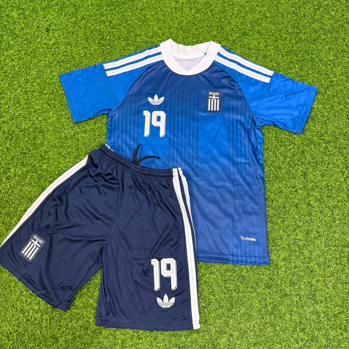 Konstantinos Karetsas Greece Kids 2026 Blue Football Jersey Kit