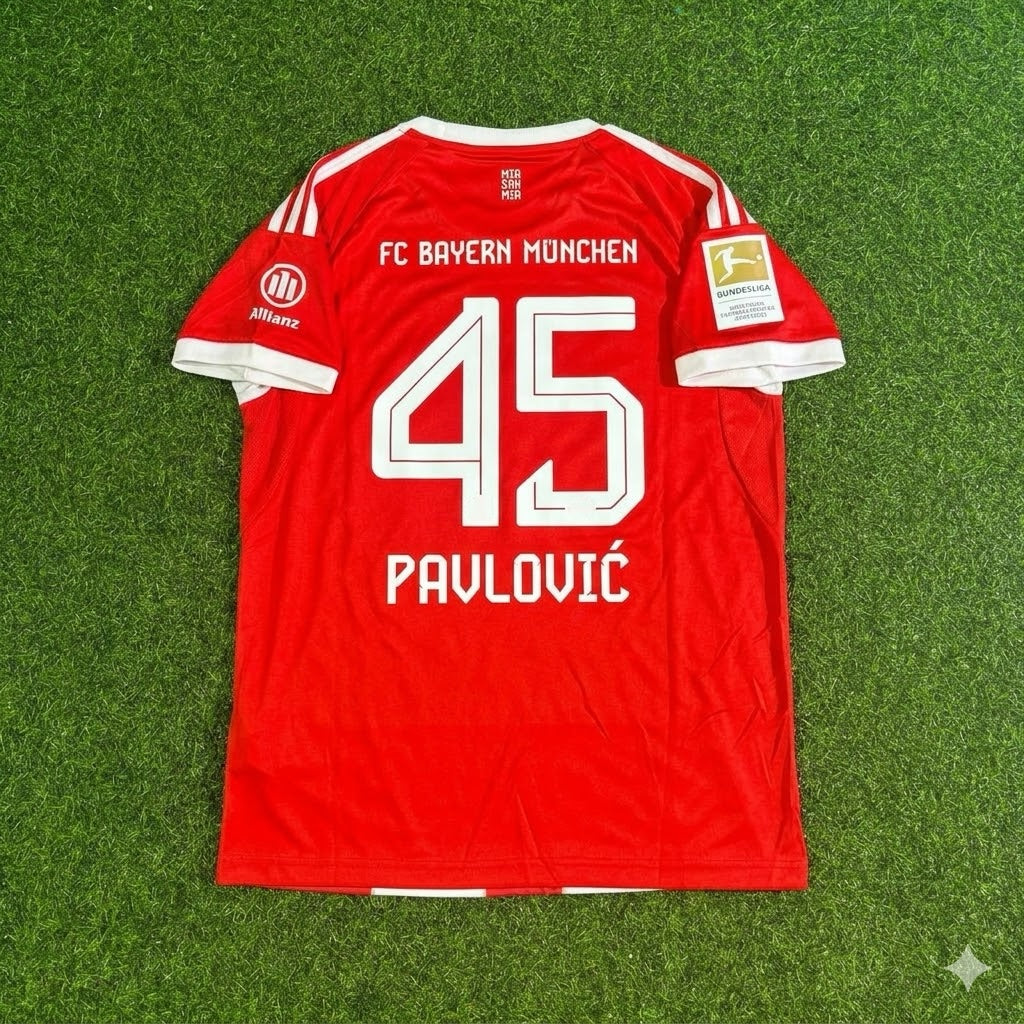 Aleksandar Pavlović #45 Bayern Munich 2026 Bundesliga Champions Football Jersey Kit