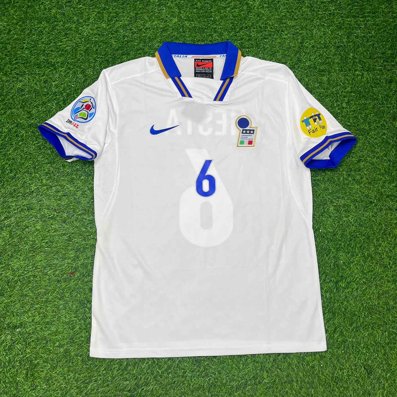 Italy EURO 1996 Alessandro Nesta #6 White Retro Football Jersey