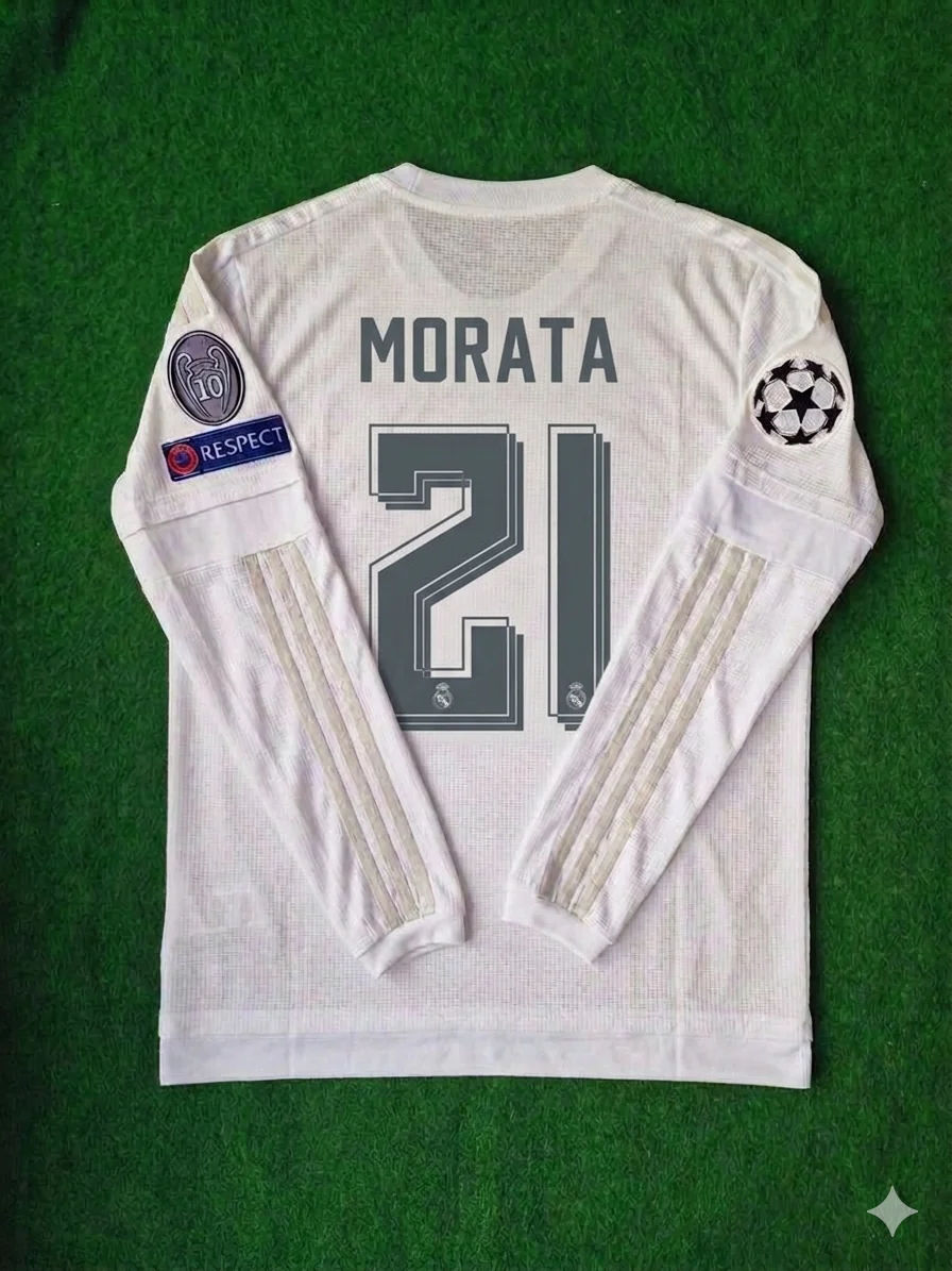 Alvaro Morata 21- Real Madrid 2016 Champions League Final Long Sleeve Jersey Trikot Maillot Soccer Shirt