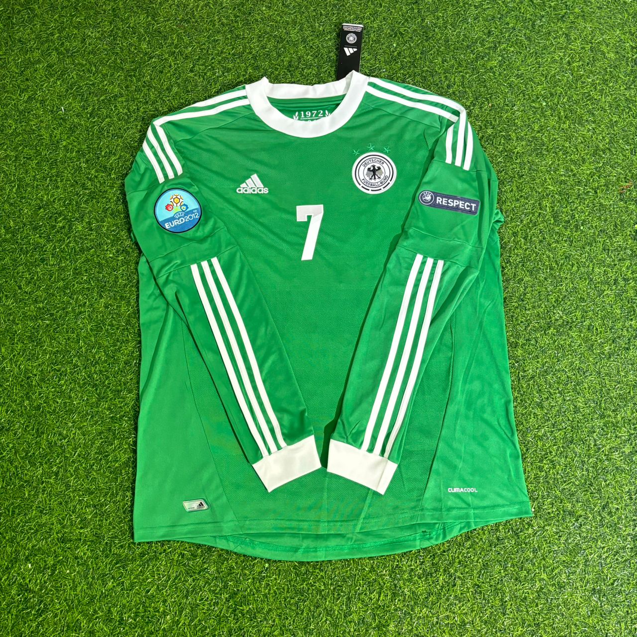 Germany EURO 2012 Bastian Schweinsteiger Long Sleeve Green Retro Football Jersey