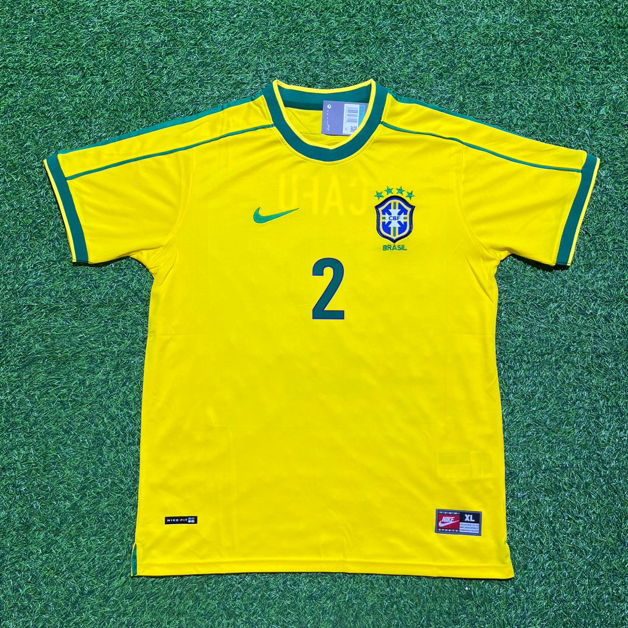Brazil World Cup 1998 Cafu #2 Home Retro Football Jersey