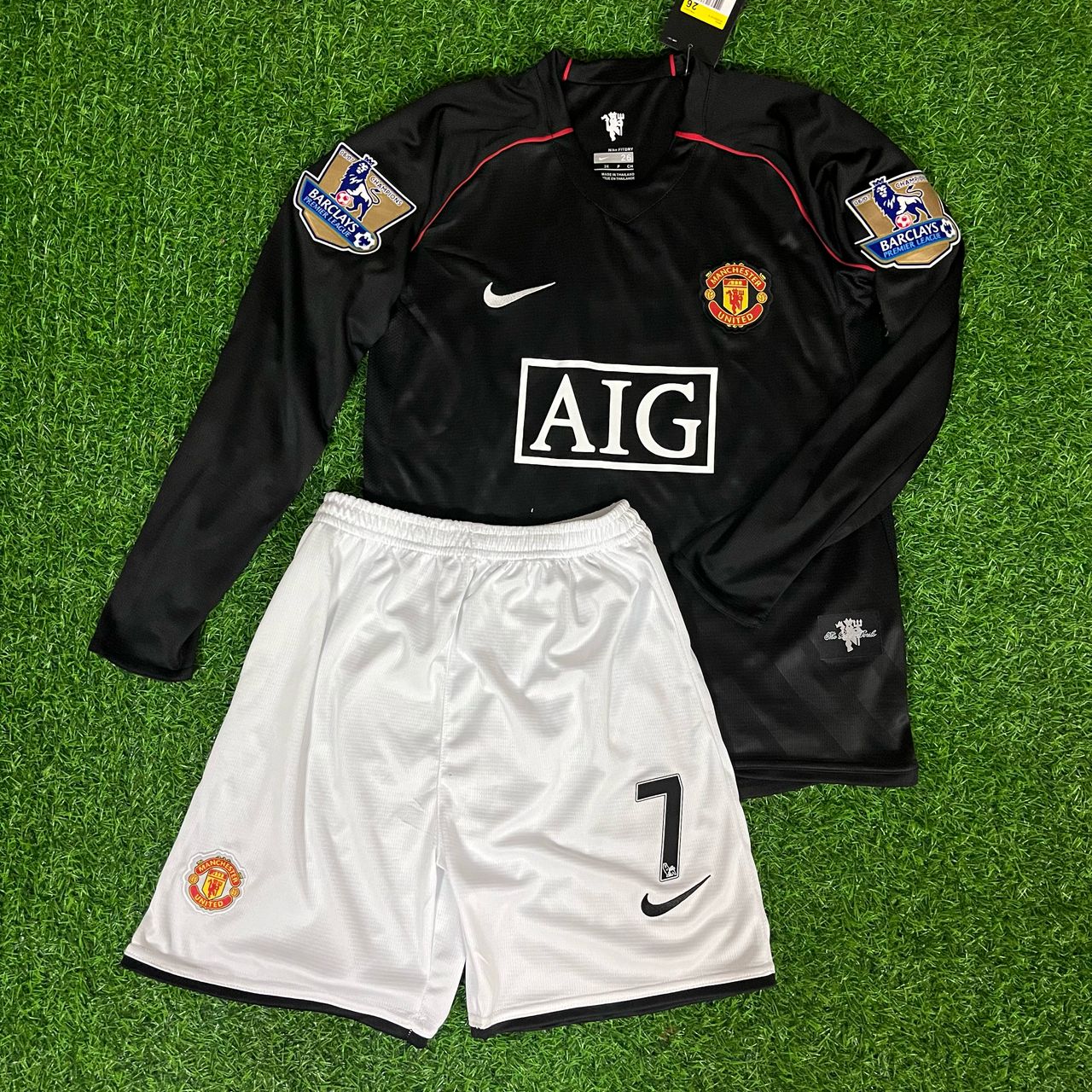Cristiano Ronaldo 7 Manchester United 2007-2008 Black Kids Football Jersey Kit