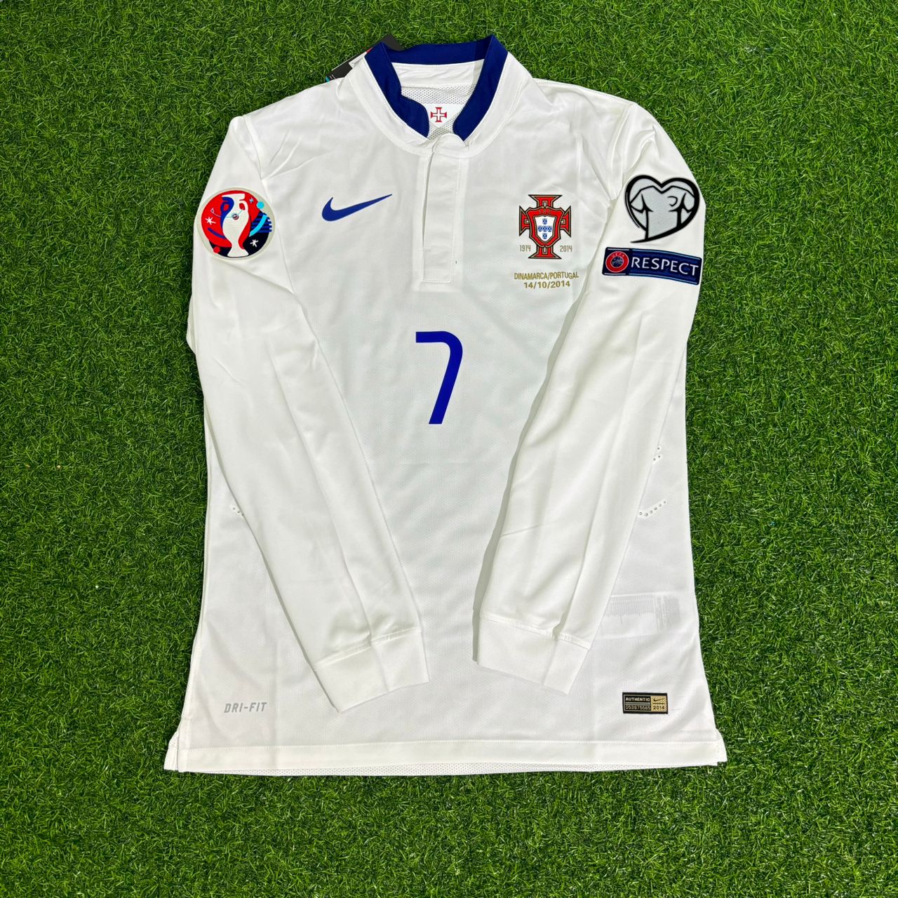Portugal EURO 2016 Cristiano Ronaldo White Long Sleeve Retro Football Jersey