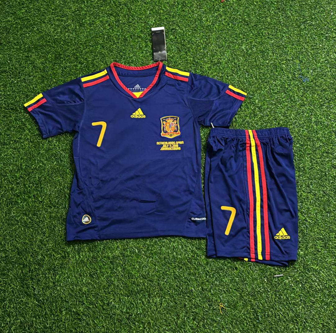 Spain World Cup 2010 David Villa Final Kids Retro Football Jersey Kit