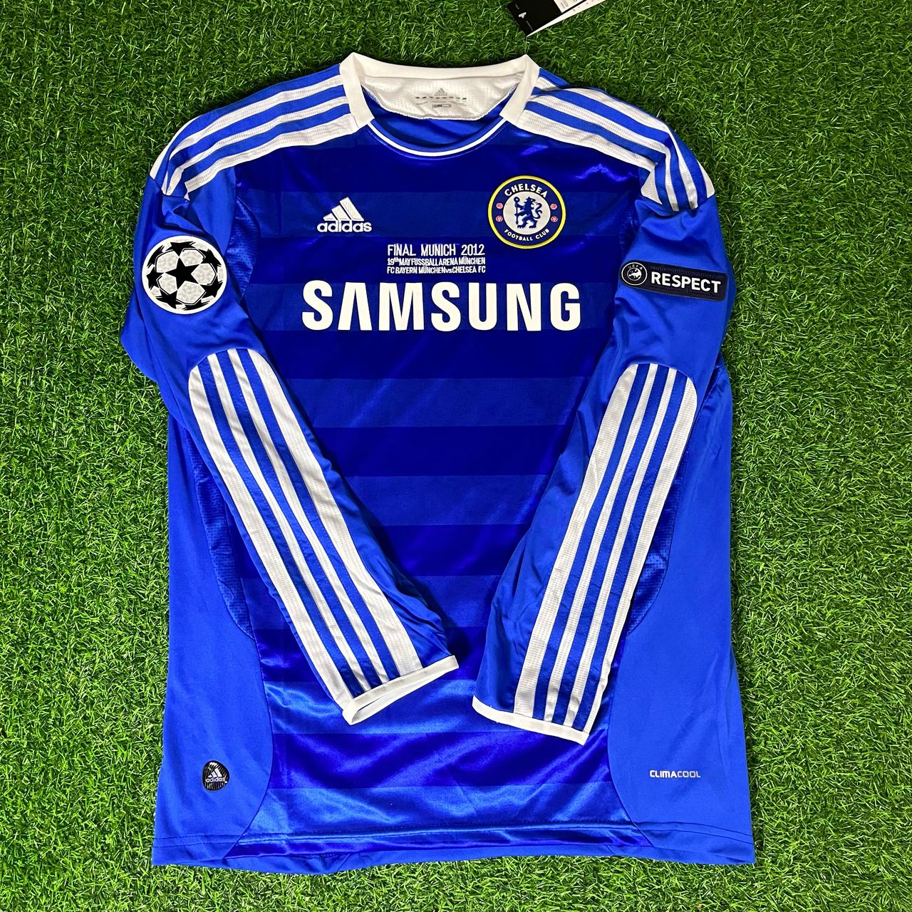 #4 David Luiz Chelsea Champhions League 2012 Munich Final Retro Long Sleeve Jersey Soccer Kit