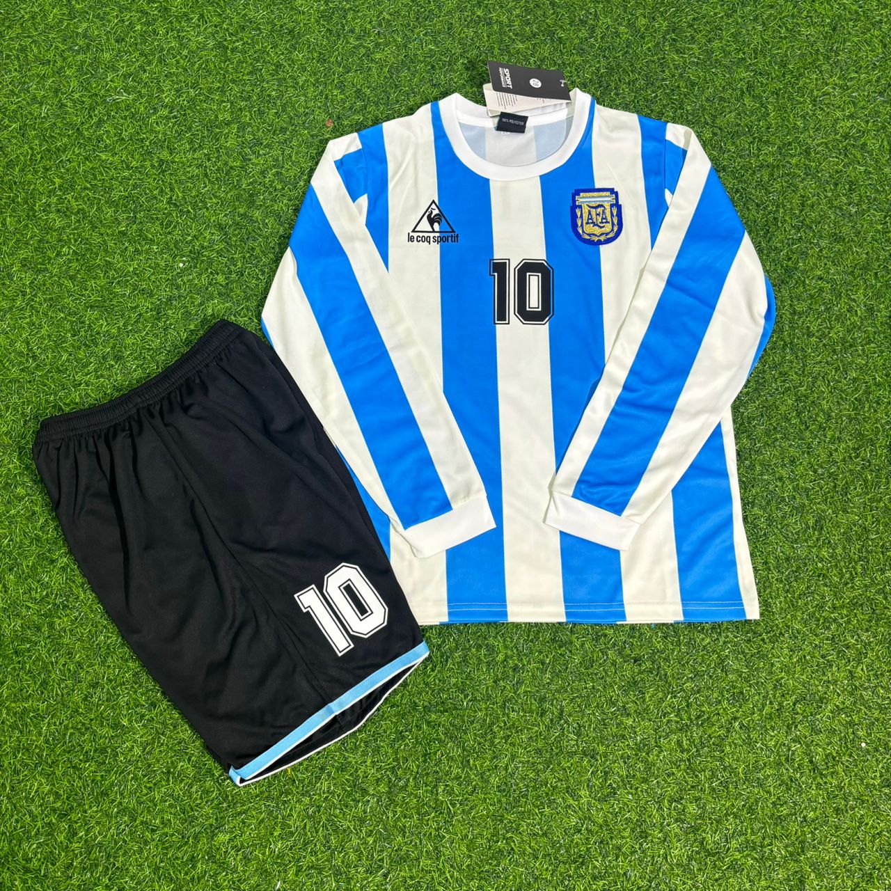 Argentina World Cup 1986 Diego Maradona Retro Long Sleeve Kids Football Jersey Kit