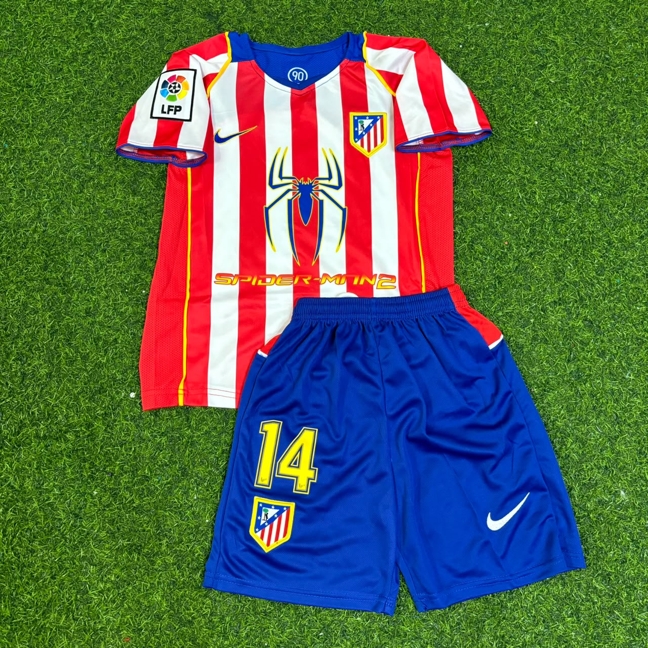 Diego Simeone #14 Atlético Madrid Spider Man Retro Kids Football Jersey