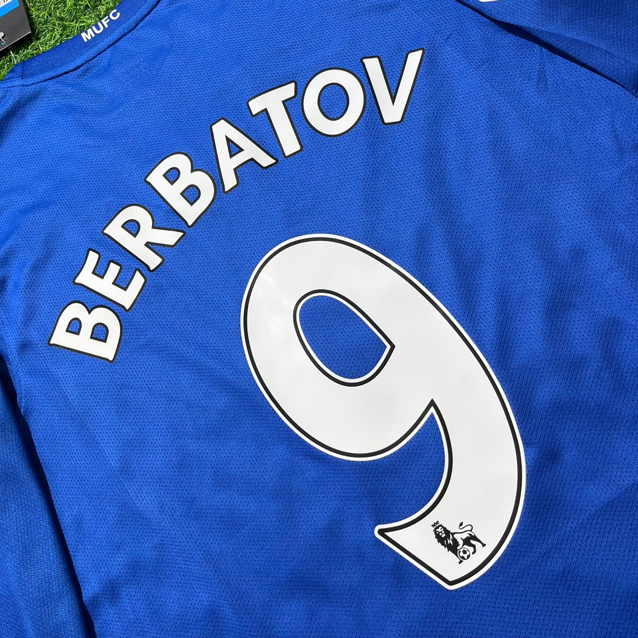 Dimitar Berbatov Manchester United 2008 Blue EPL Patch Retro Long Sleeve Football Jersey Kit