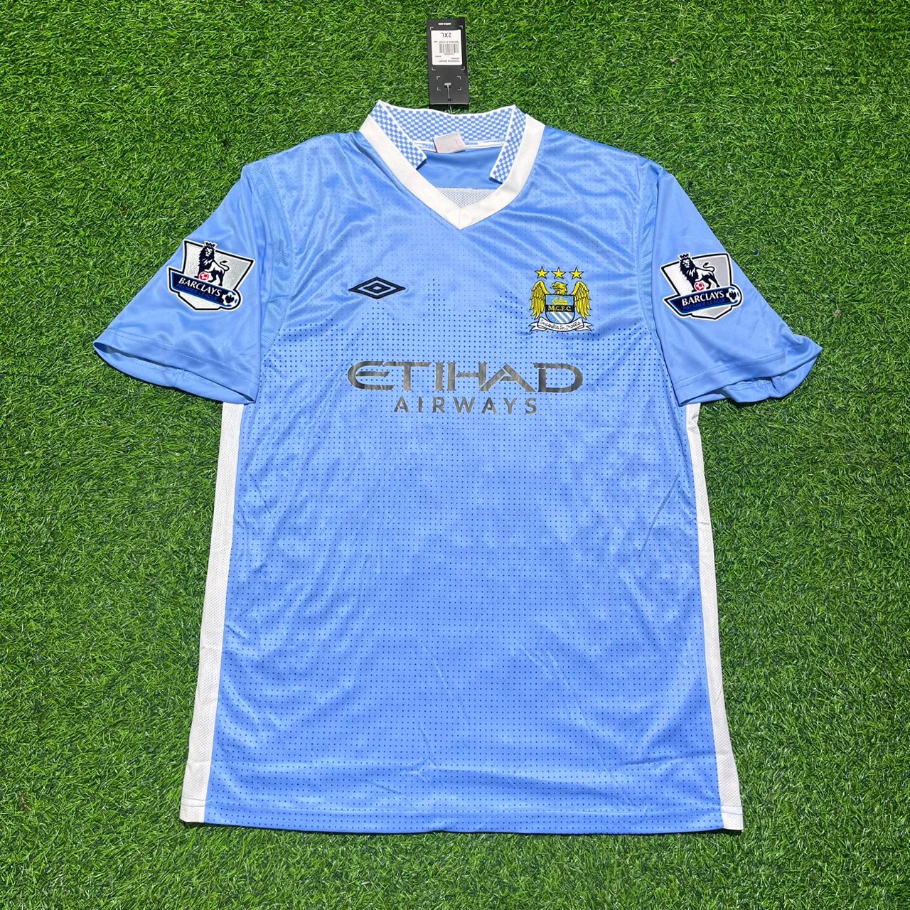 Edin Dzeko 10 Manchester City 2011/12 Home Kit Blue Retro Football Jersey