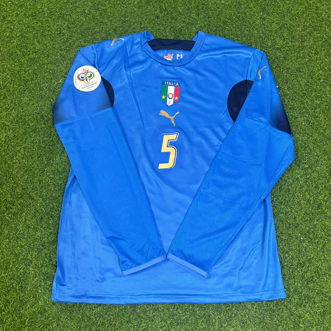 Italy World Cup 2006 Fabio Cannavaro #5 Final Long Sleeve Retro Football Jersey