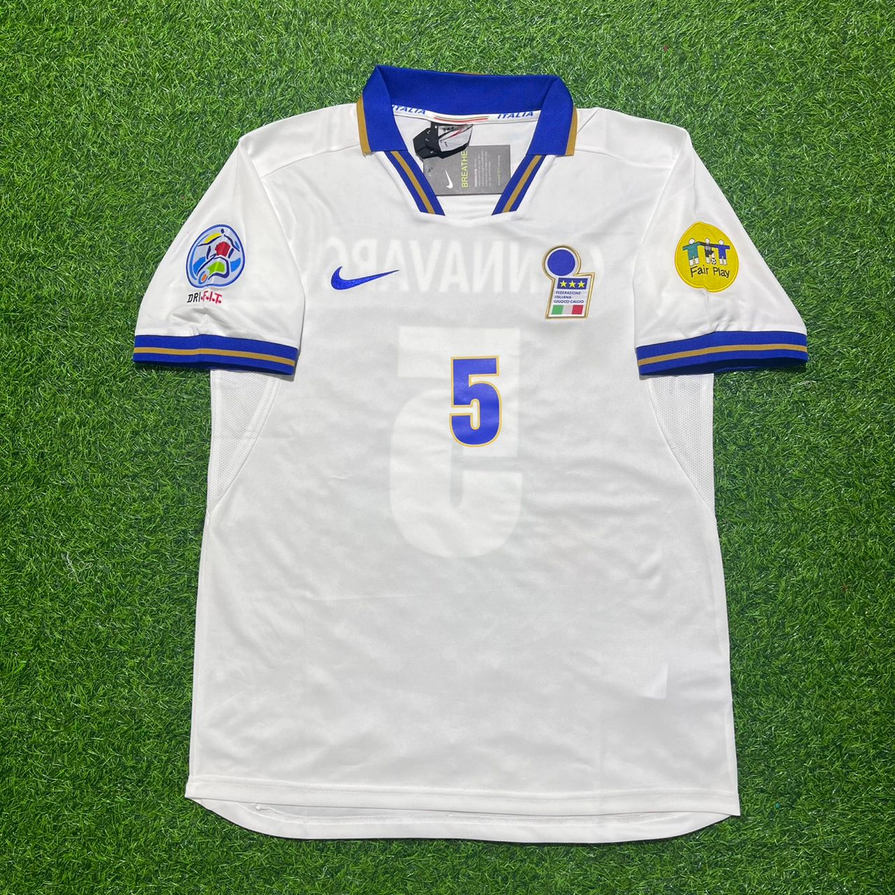 Italy EURO 1996 Fabio Cannavaro Retro White Football Jersey
