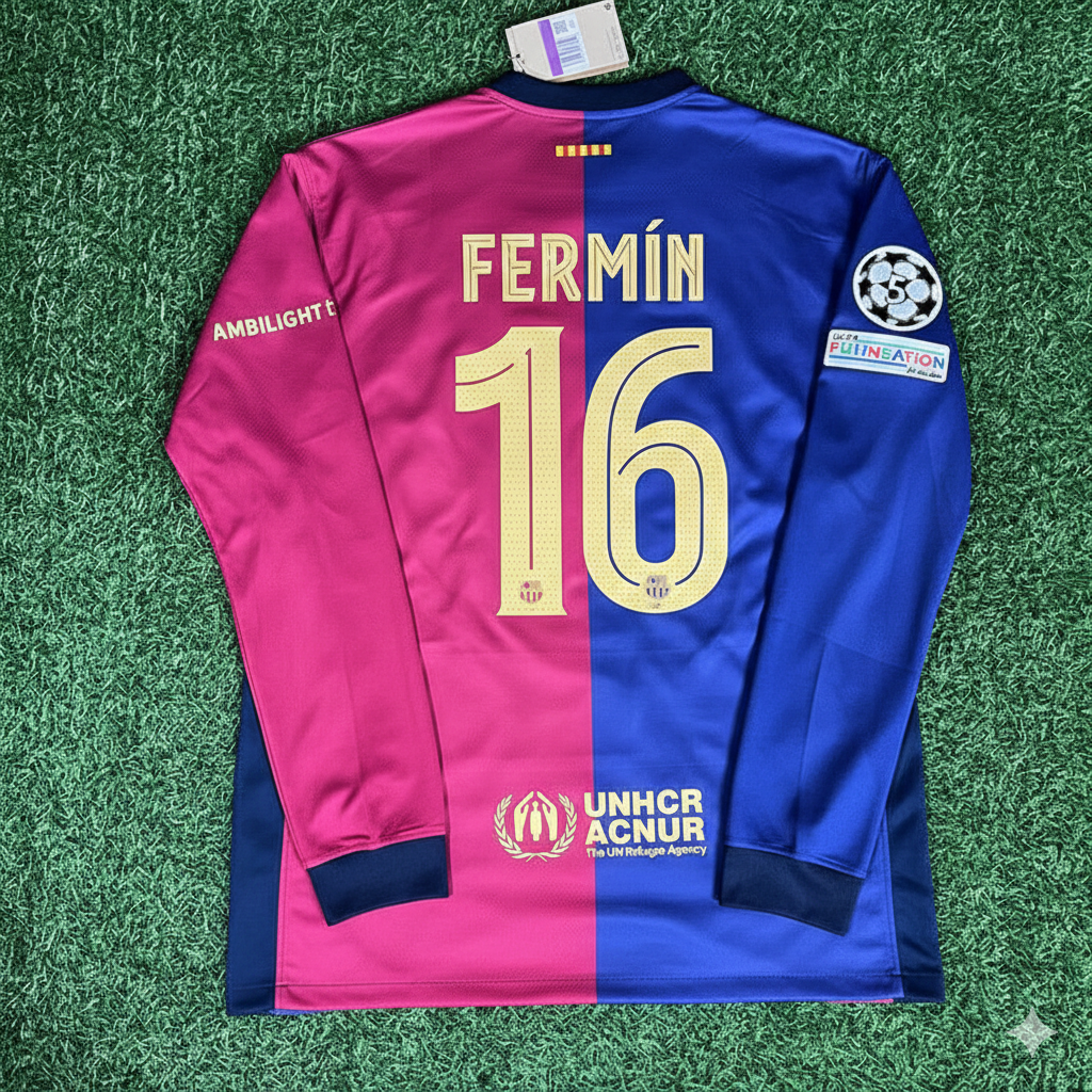 Fermín López 16- Barcelona 2025 Champions League Long Sleeve Football Jersey