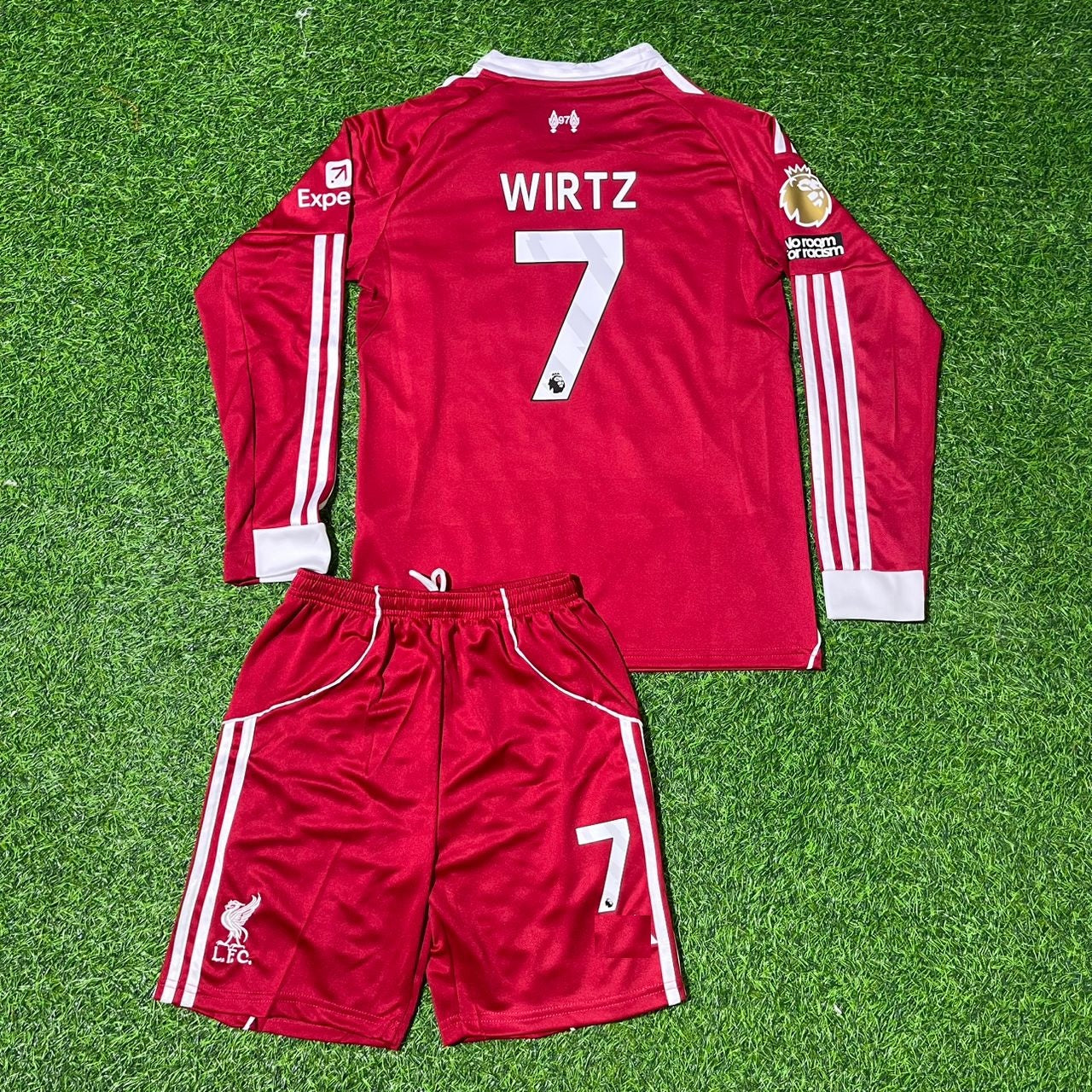 Florian Wirtz Liverpool 2025 Kids Long Sleeve Football Jersey Kit
