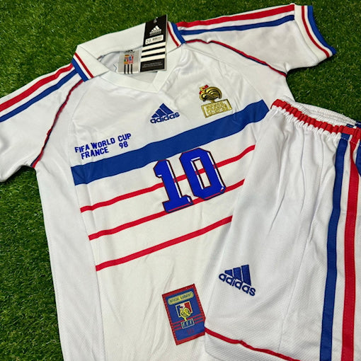France 1998 Away Zidane Kids Kit Football Jersey Kit for Children Personnalisable
