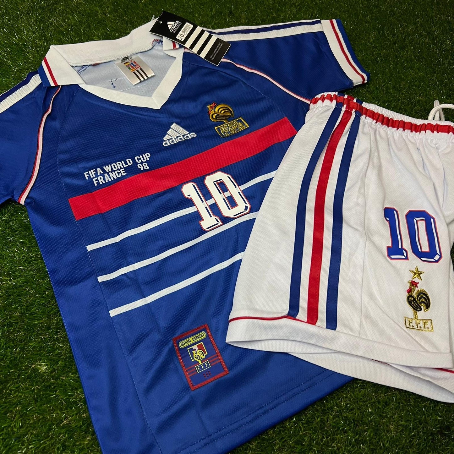 Zinedine Zidane France 1998 Home Kids Kit – Kit Jersey for Children – | KinderTrikot | Maillot Enfant
