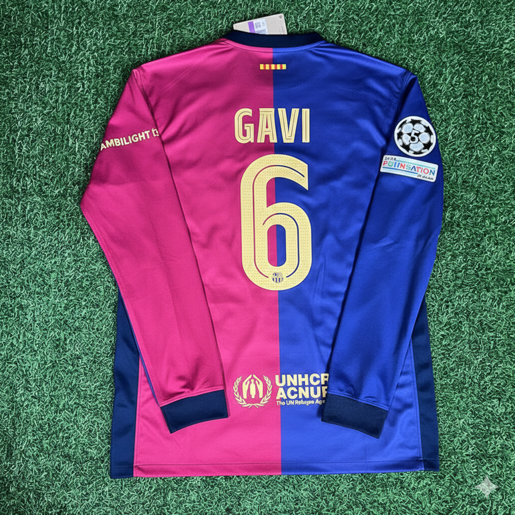 Gavi 6- Barcelona 2025 Champions League Long Sleeve Football Jersey
