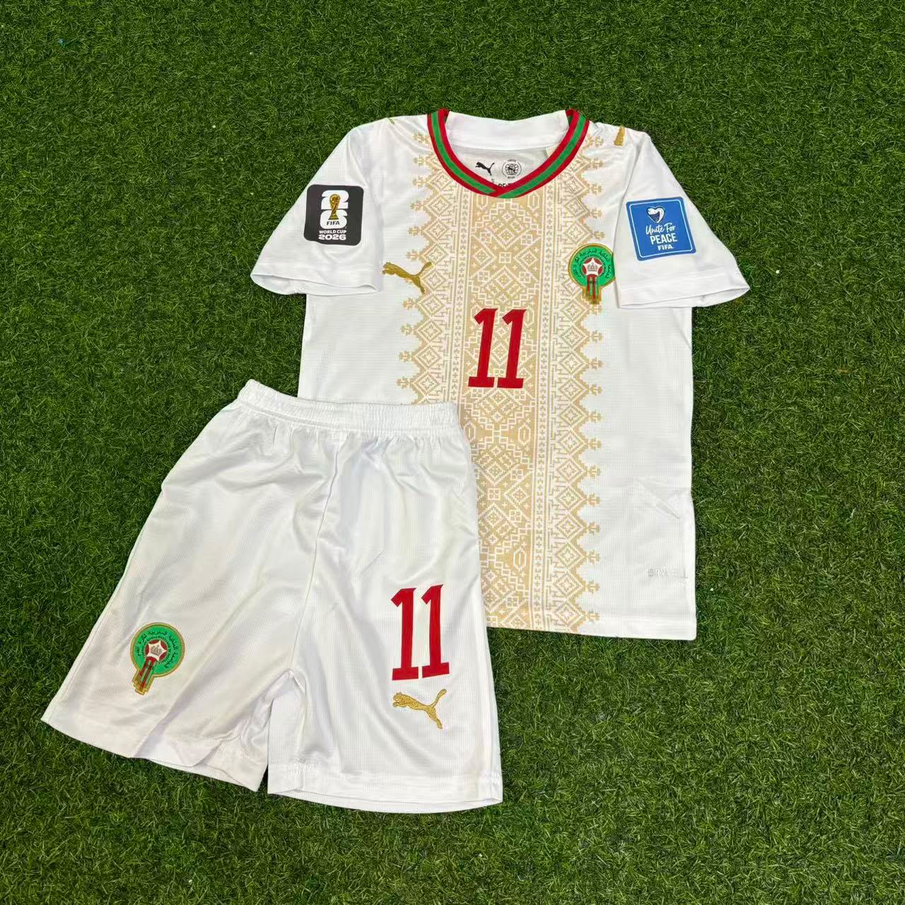 Morocco World Cup 2026 Ismael Saibari #11 Kids Football Jersey Kit