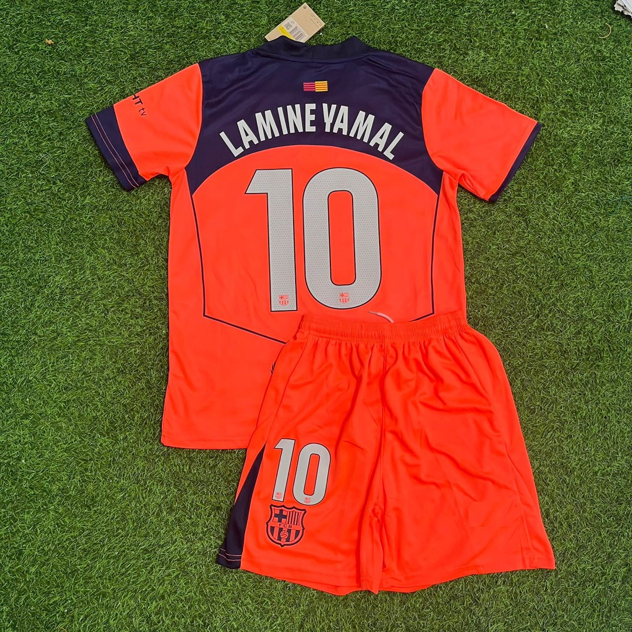 Lamine Yamal Barcelona 2026 Orange Kids Football Jersey Kit