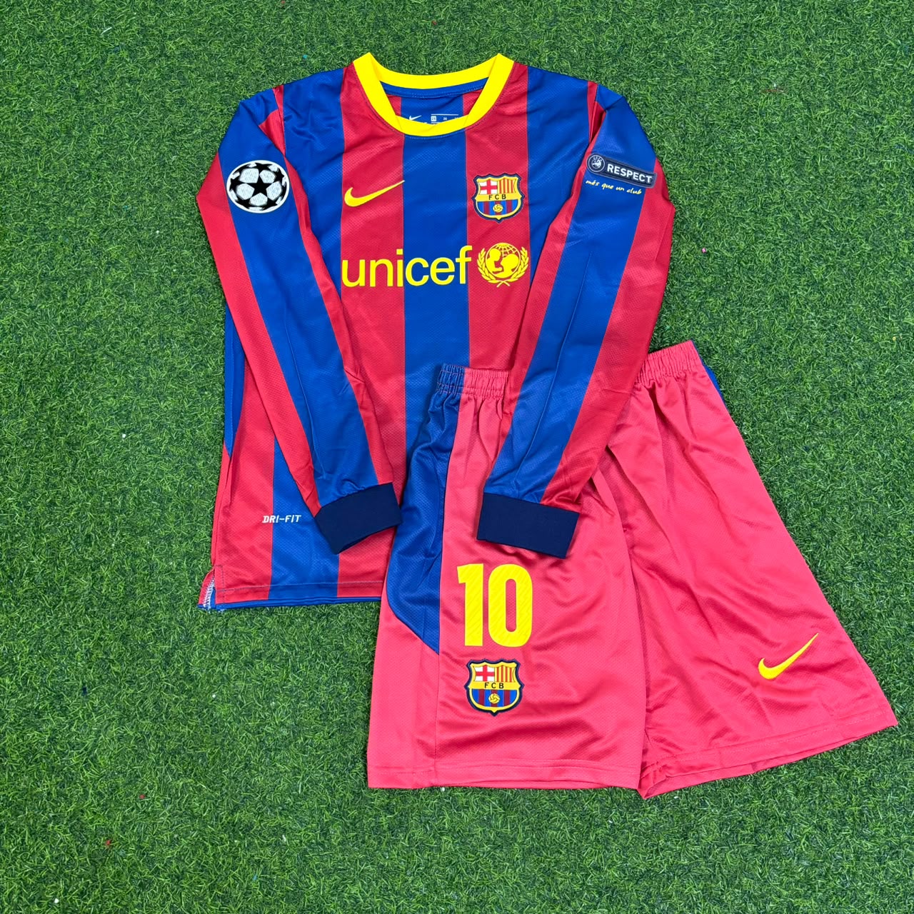 Lionel Messi Barcelona 2010-2011 Long Sleeve Kindertrikot Enfant Kindertrui Kids Football Jersey
